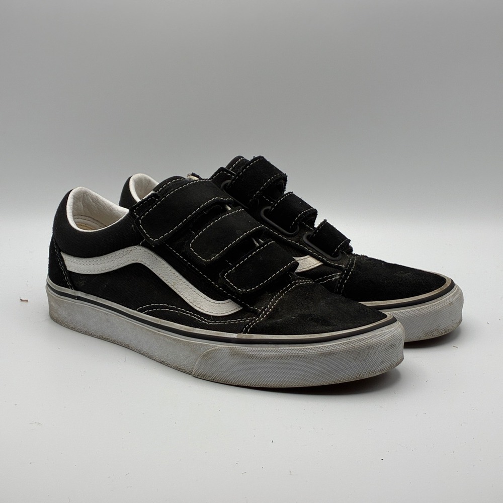 Vans Old Skool V Sneakers Womens 8 Black Suede Hook and Loop Straps